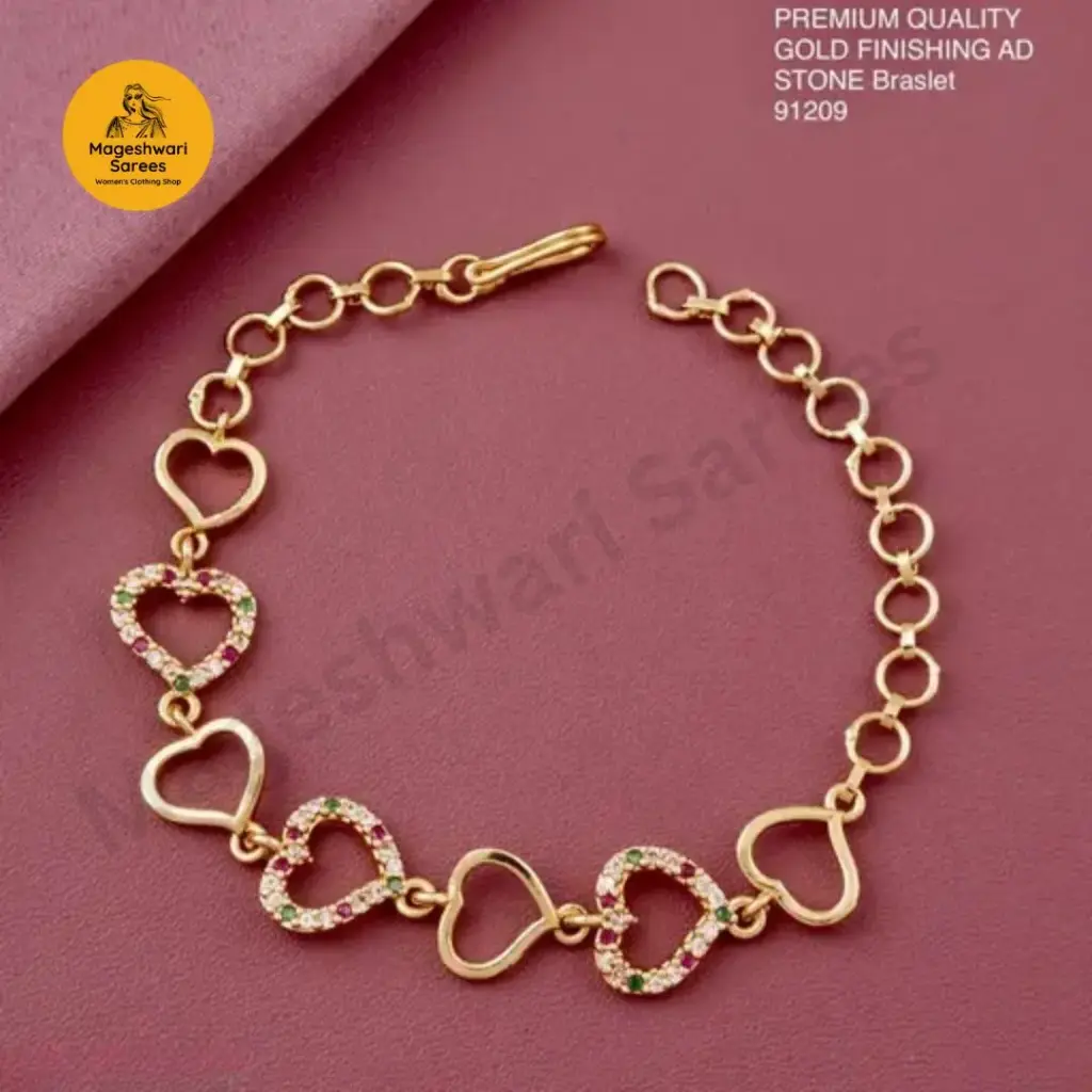 Gold Finished Stone Bracelet for Women (Heart Shape) - Premium Quality 