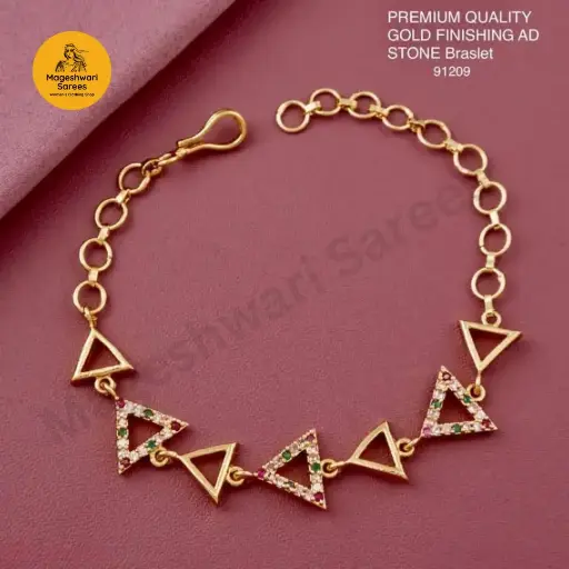 Gold Finished Stone Bracelet for Women (Triangle Shape) - Premium Quality